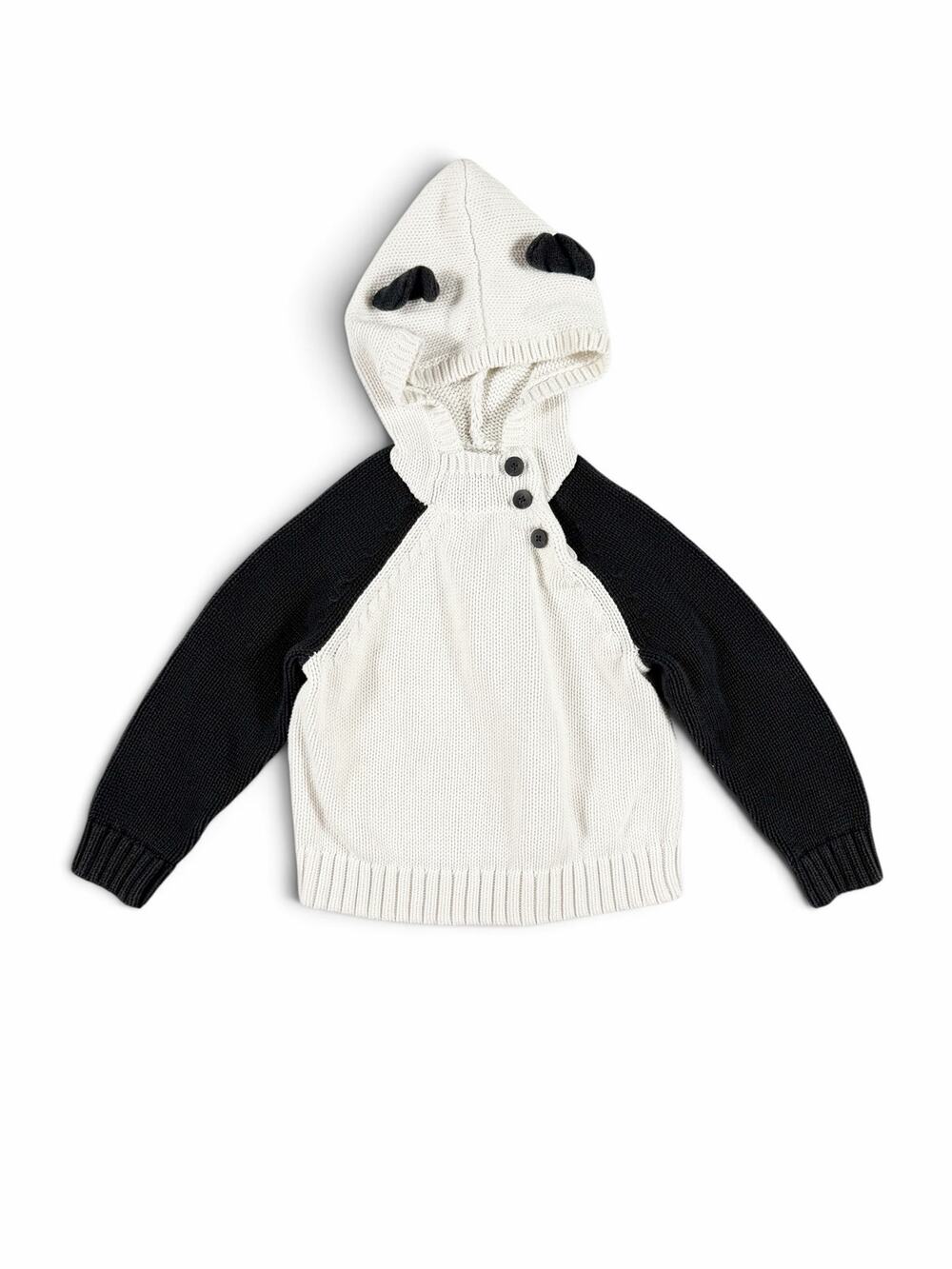 Tea Collection Panda Hooded Sweater Black Ivory 100% Cotton Size 4-5